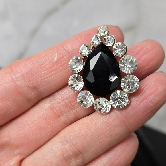 Elegant Black and Silver Rhinestone Teardrop Earrings - Picture 7 of 17